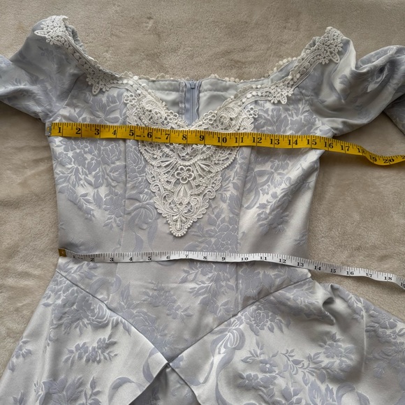 Vintage 80s Scott McClintock Jacquard Ice Blue Victorian Peplum Dress Sz 6 - Picture 7 of 8